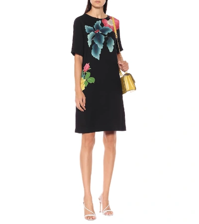 Shop Etro Floral Crêpe Dress In Black