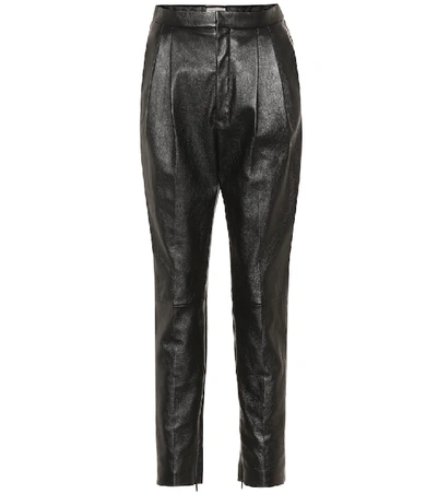 Shop Saint Laurent High-rise Leather Straight Pants In Black