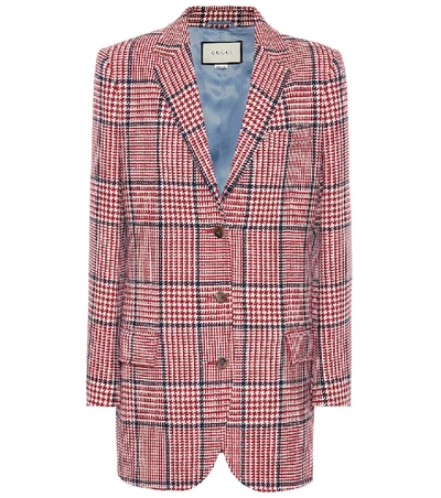 Shop Gucci Checked Wool-blend Blazer In Red