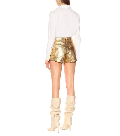 Shop Saint Laurent Metallic Leather Shorts In Gold