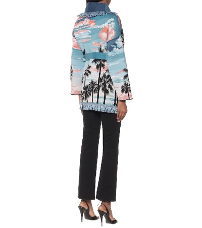 Shop Alanui Sunset Landscape Wool-blend Jacquard Cardigan In Blue