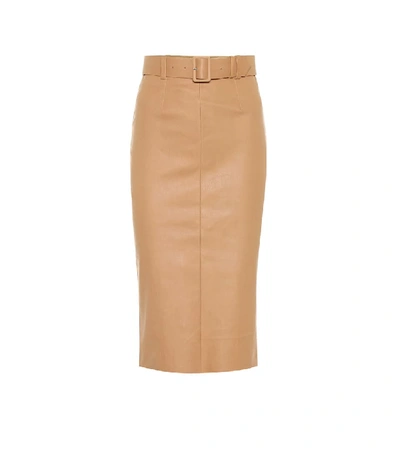 Shop Stouls Megan Leather Midi Skirt In Brown