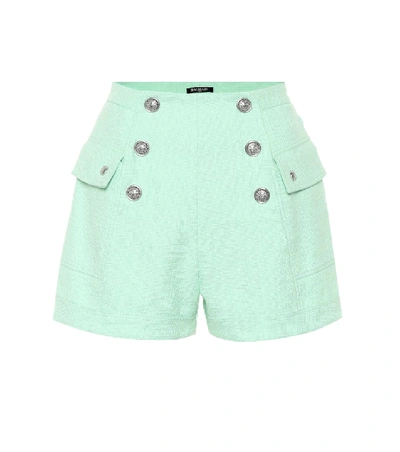 Shop Balmain High-rise Cotton Shorts In Green