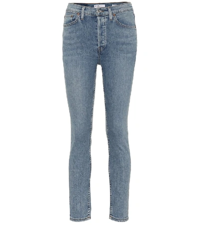 Shop Re/done Cropped High-rise Skinny Jeans In Blue