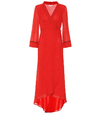 Shop Ganni Polka-dot Georgette Midi Dress In Red