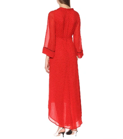Shop Ganni Polka-dot Georgette Midi Dress In Red