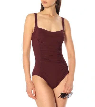 Shop Karla Colletto Basics Ruched Swimsuit In Brown