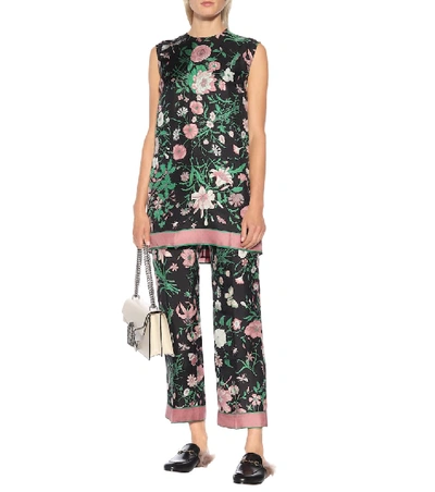 Shop Gucci Floral Silk Tunic Top In Multicoloured