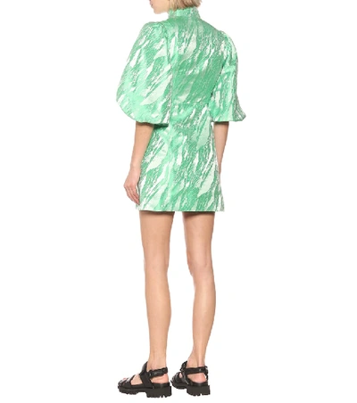 Shop Ganni Brocade Dress In Green