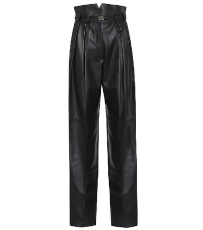 Shop Fendi High-rise Leather Straight Pants In Black