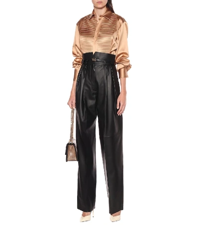 Shop Fendi High-rise Leather Straight Pants In Black