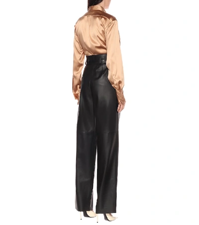 Shop Fendi High-rise Leather Straight Pants In Black