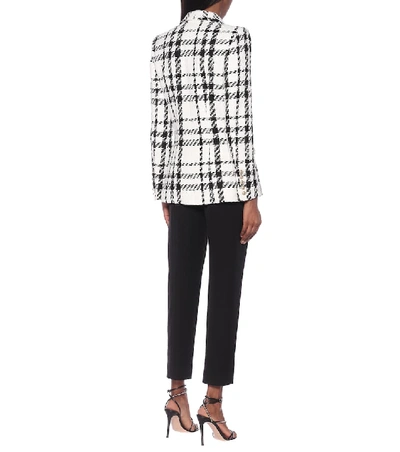 Shop Balmain Checked Cotton-blend Tweed Blazer In White