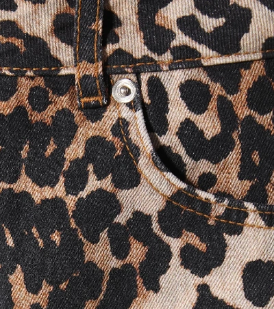 Shop Ganni Leopard-print Denim Miniskirt In Brown