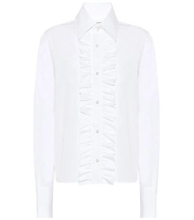 Shop Saint Laurent Ruffled Cotton-poplin Shirt In White