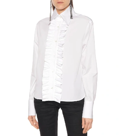 Shop Saint Laurent Ruffled Cotton-poplin Shirt In White