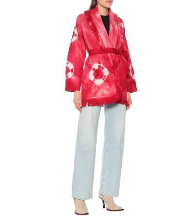 Shop Alanui Baja Tie-dye Wool Cardigan In Red