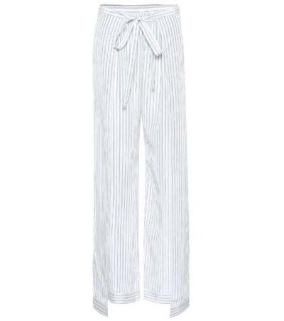 Shop Chloé Pinstripe Silk Wide-leg Pants In White