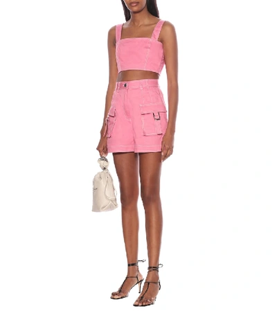 Shop Balmain Stretch-cotton Crop Top In Pink