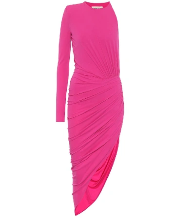 Shop Alexandre Vauthier Asymmetric Stretch-jersey Midi Dress In Pink