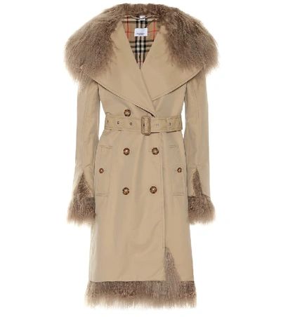 Shop Burberry Shearling-trimmed Trench Coat In Beige