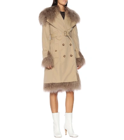 Shop Burberry Shearling-trimmed Trench Coat In Beige