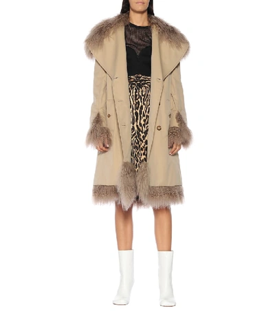 Shop Burberry Shearling-trimmed Trench Coat In Beige