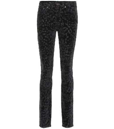Shop Saint Laurent Leopard Velvet Skinny Jeans In Black