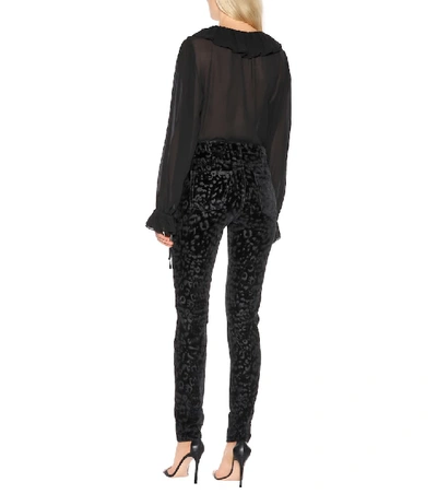 Shop Saint Laurent Leopard Velvet Skinny Jeans In Black