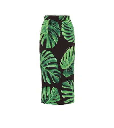 Shop Dolce & Gabbana Printed Stretch-silk Pencil Skirt In Green