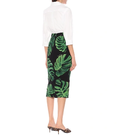 Shop Dolce & Gabbana Printed Stretch-silk Pencil Skirt In Green