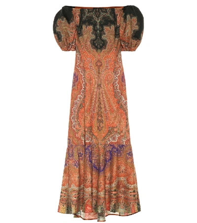 Shop Etro Printed Wool And Silk Maxi Dress In Brown