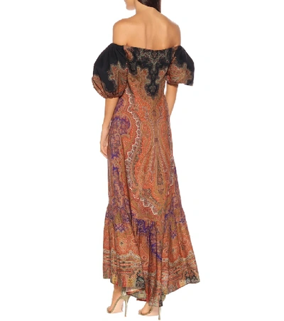 Shop Etro Printed Wool And Silk Maxi Dress In Brown