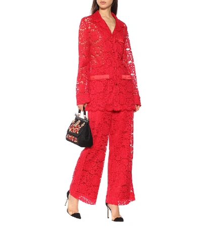 Shop Dolce & Gabbana Lace Trousers In Red