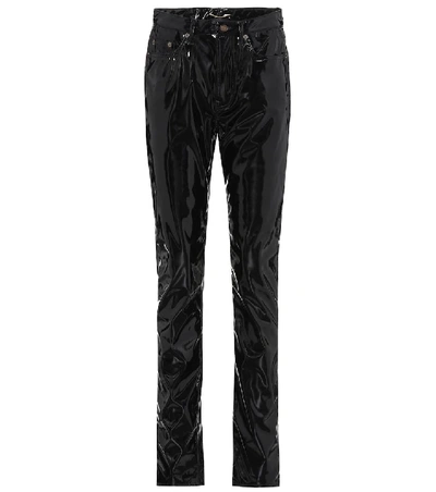 Shop Saint Laurent High-waisted Faux-leather Trousers In Black