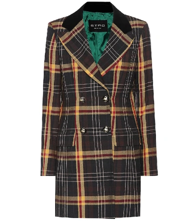 Shop Etro Checked Wool Coat In Multicoloured