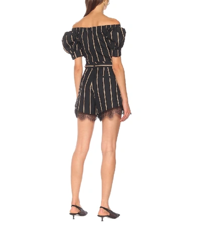 Shop Self-portrait High-rise Striped Shorts In Black