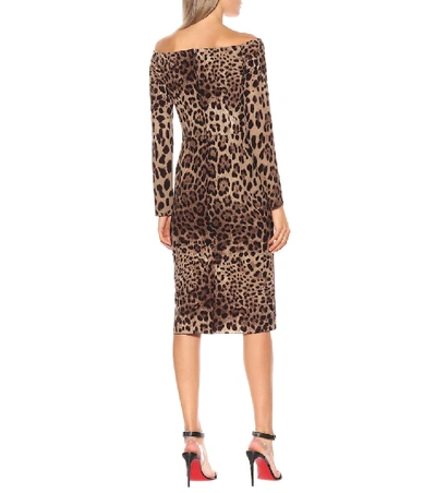 Shop Dolce & Gabbana Leopard-print Wool Dress In Brown