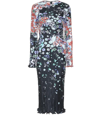 Shop Givenchy Pleated Floral Satin Dress In Multicoloured