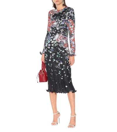 Shop Givenchy Pleated Floral Satin Dress In Multicoloured