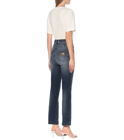 Shop Dolce & Gabbana Embellished High-rise Straight Jeans In Blue