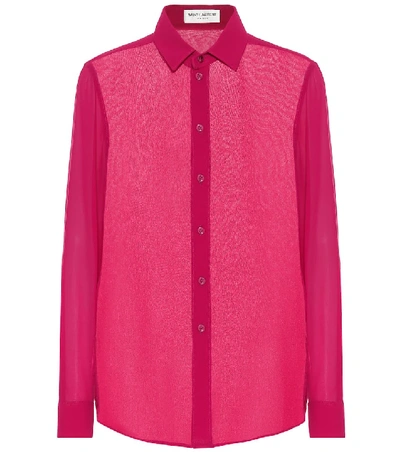 Shop Saint Laurent Silk-georgette Blouse In Pink