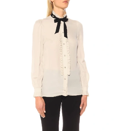 Shop Gucci Embellished Silk Blouse In White