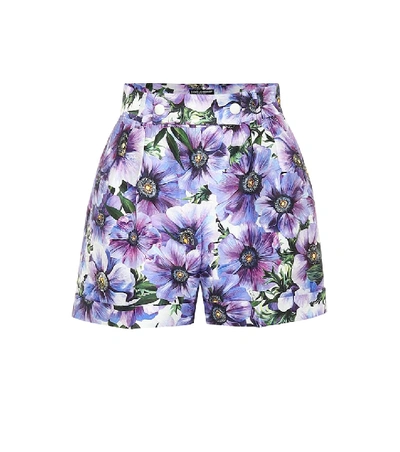 Shop Dolce & Gabbana Floral Cotton And Silk Shorts In Purple