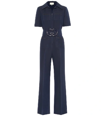 Shop Gucci Wool And Silk Jumpsuit In Blue