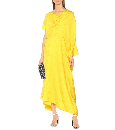 Shop Balenciaga Silk-jacquard Dress In Yellow