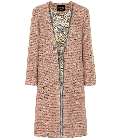 Shop Etro Cotton-blend Tweed Coat In Pink