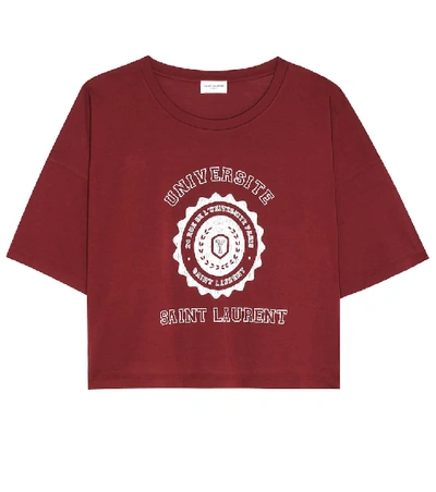 Shop Saint Laurent Printed Cropped Cotton T-shirt In Red