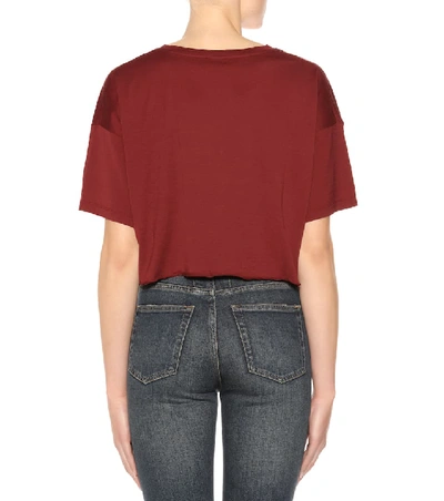 Shop Saint Laurent Printed Cropped Cotton T-shirt In Red