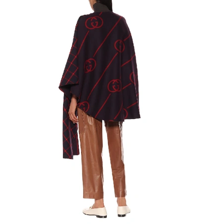 Shop Gucci Wool And Silk Cape In Blue